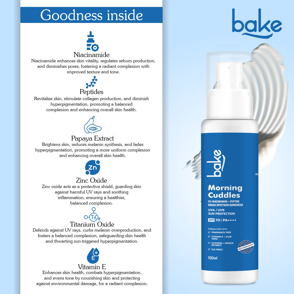 Bake Morning Cuddles 5% Niacinamide Sunscreen SPF 70 | Swadesiicart