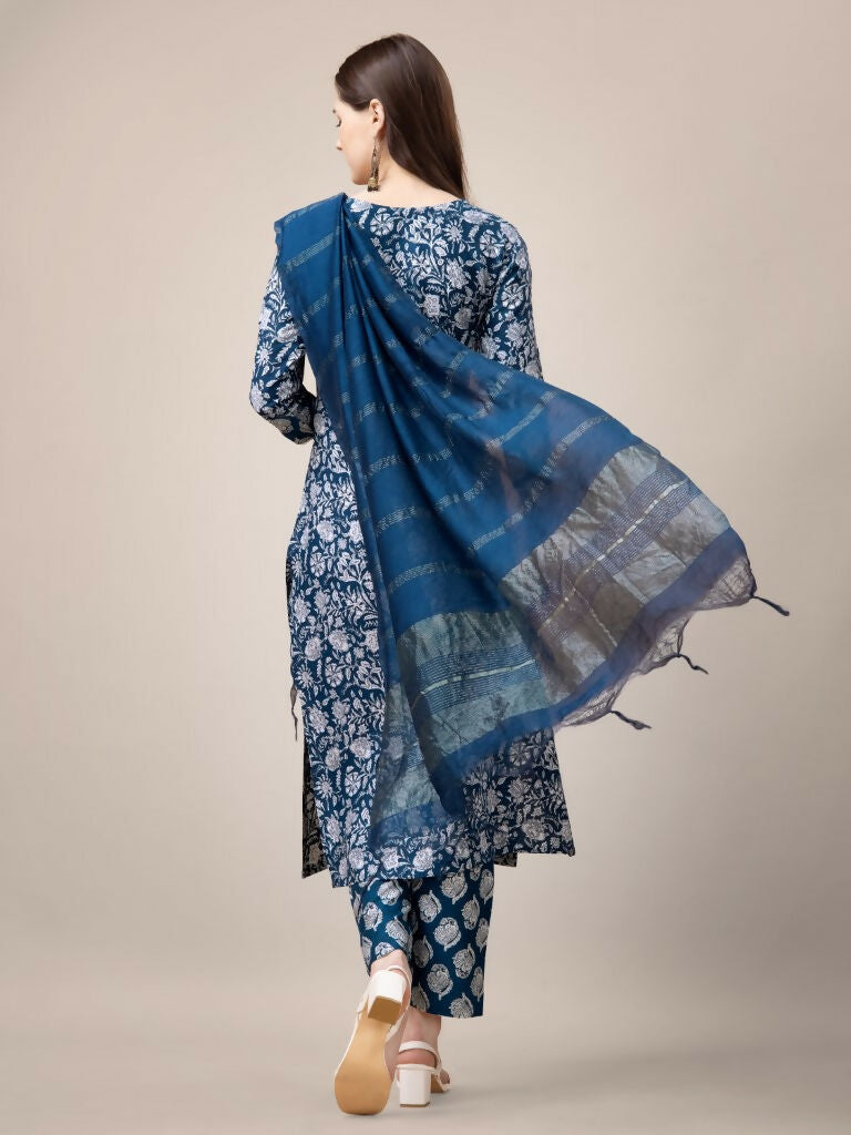 Jyoti Fashion Women's Morpich Rayon Print with Embroidery & Fancy Lace Work Kurta with Trouser & Dupatta | Swadesiicart
