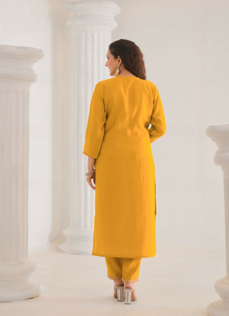 Ethnic Festive Wear Viscose Chanderi Yellow Stitched Suit With Dupatta - Tanisha | Swadesiicart
