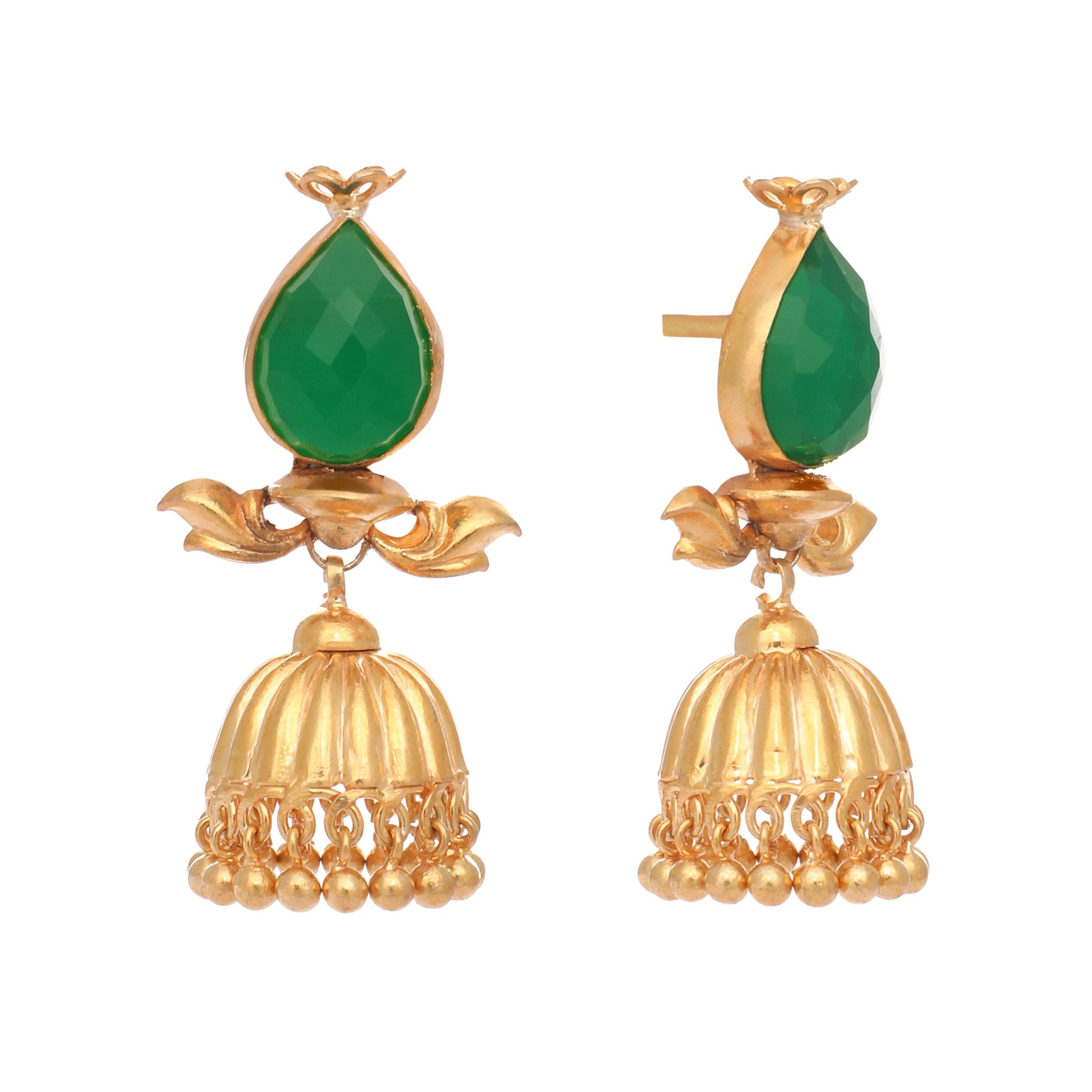 Nuyug 22K Gold Plated Emerald Stone Studded Ethnic Jhumkas | Swadesiicart