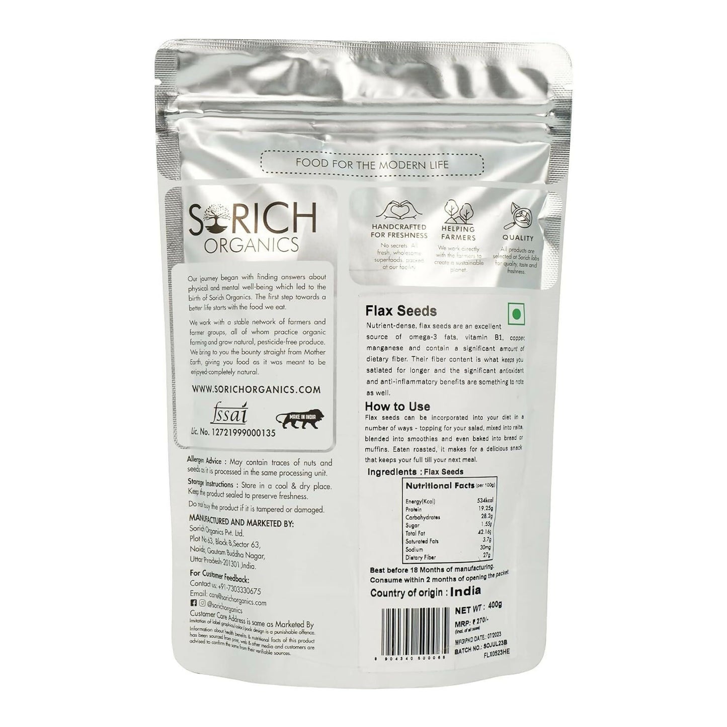 Sorich Organics Flax Seeds - Alsi Seeds - Swadesiicart