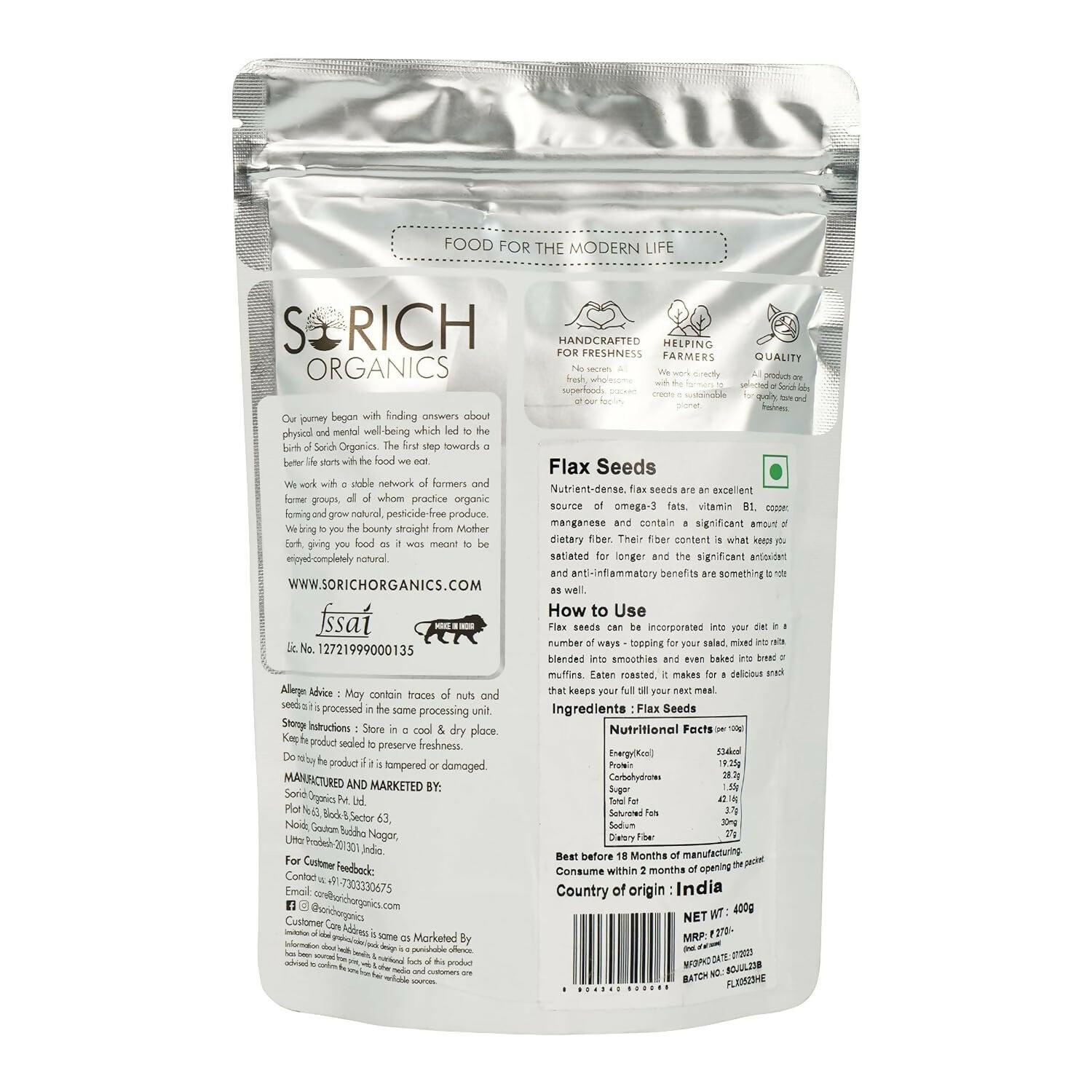 Sorich Organics Flax Seeds - Alsi Seeds - Swadesiicart