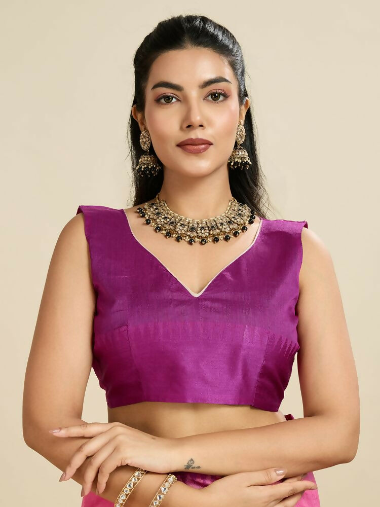 Vishnu Weaves Women's Pink Raw Silk Thread Woven Saree with Blouse - Swadesiicart
