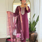 The52 Wine Women's Gorgeous Rayon Fabric Embroidered Work Straight Kurta Pant and Dupatta Set - Swadesiicart