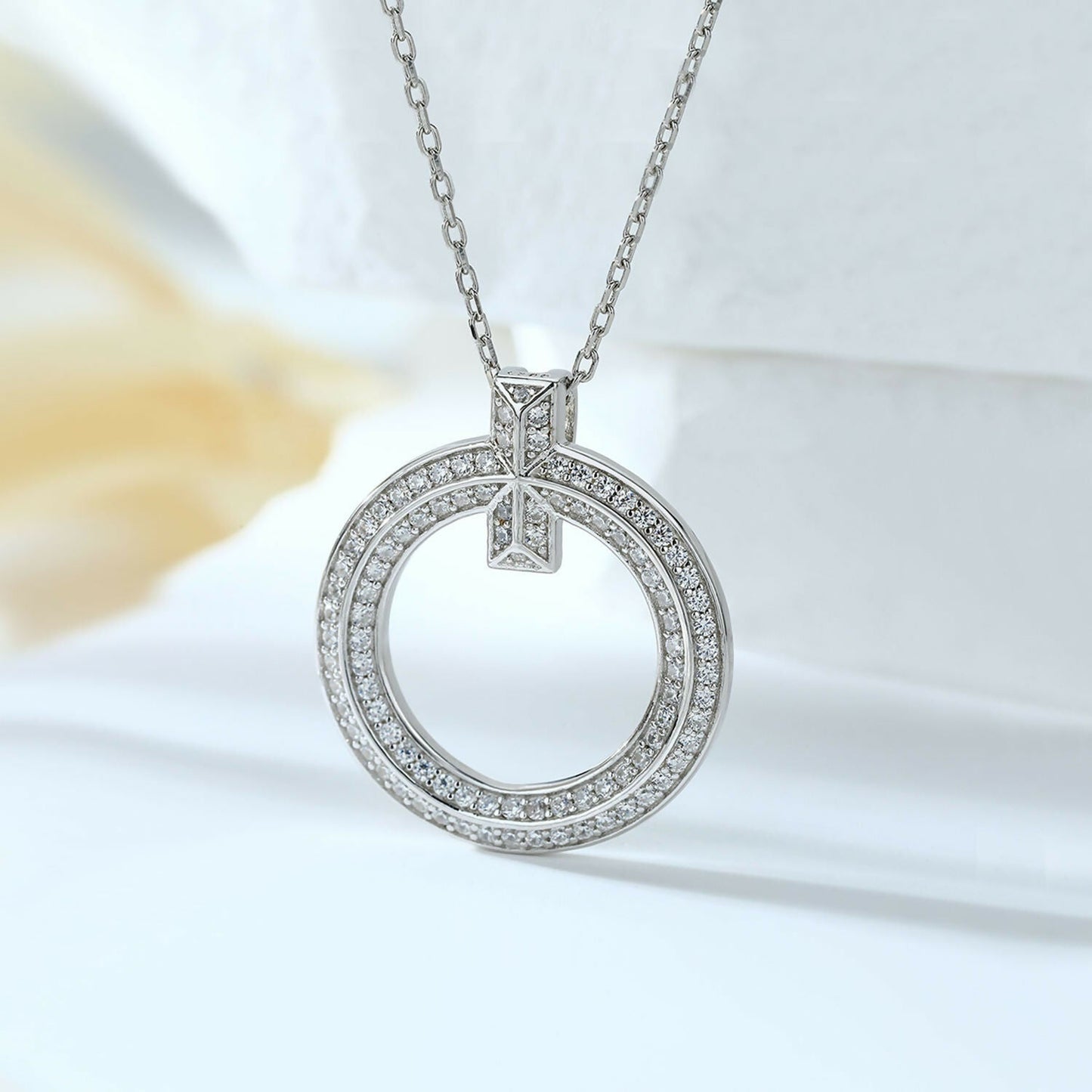 Cauer Elegant 14K White Gold Plated Moissanite Pendant Necklace | Swadesiicart