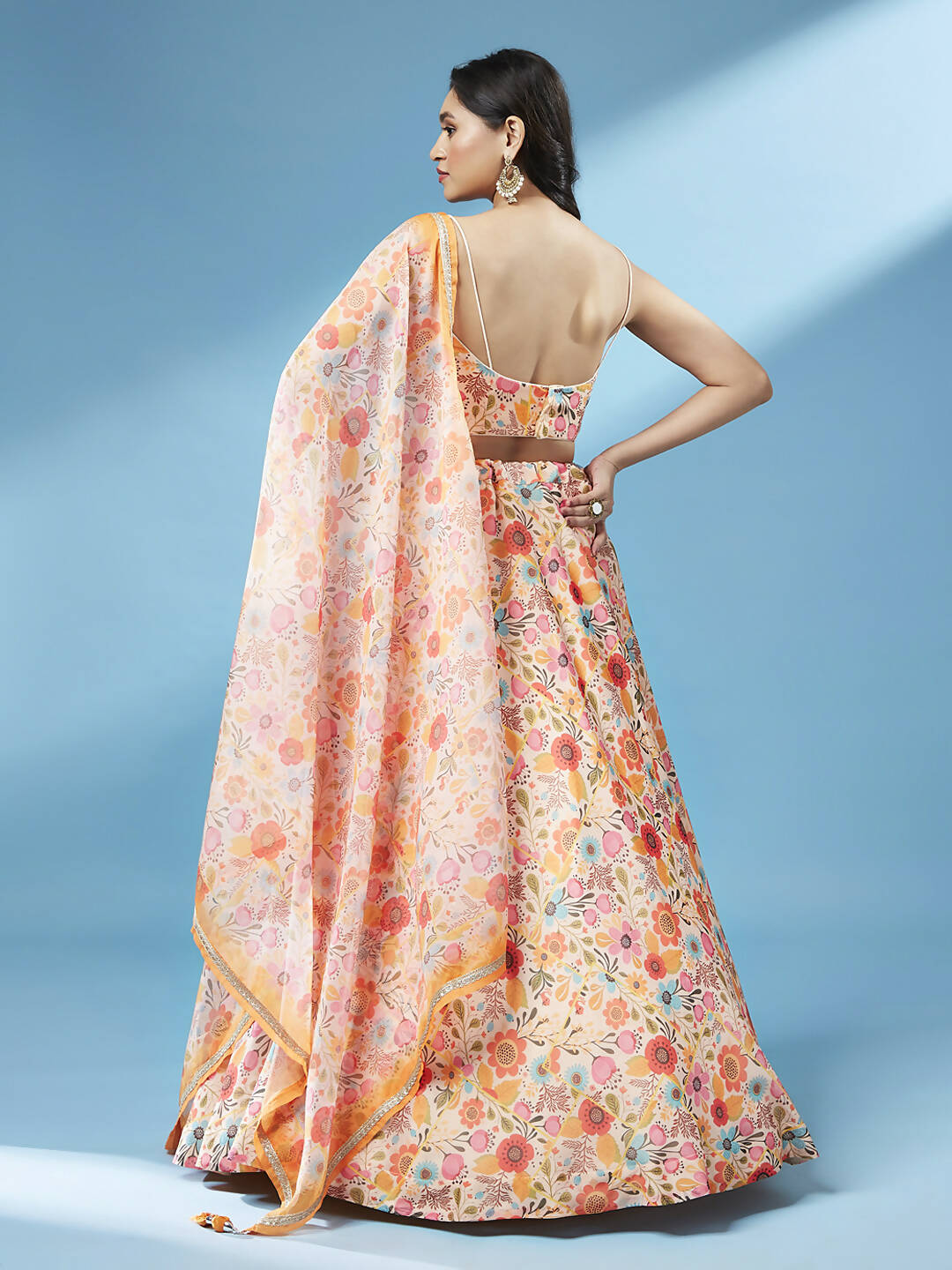 House of Panchhi Orange Organza Floral Printed Lehenga choli & Dupatta | Swadesiicart