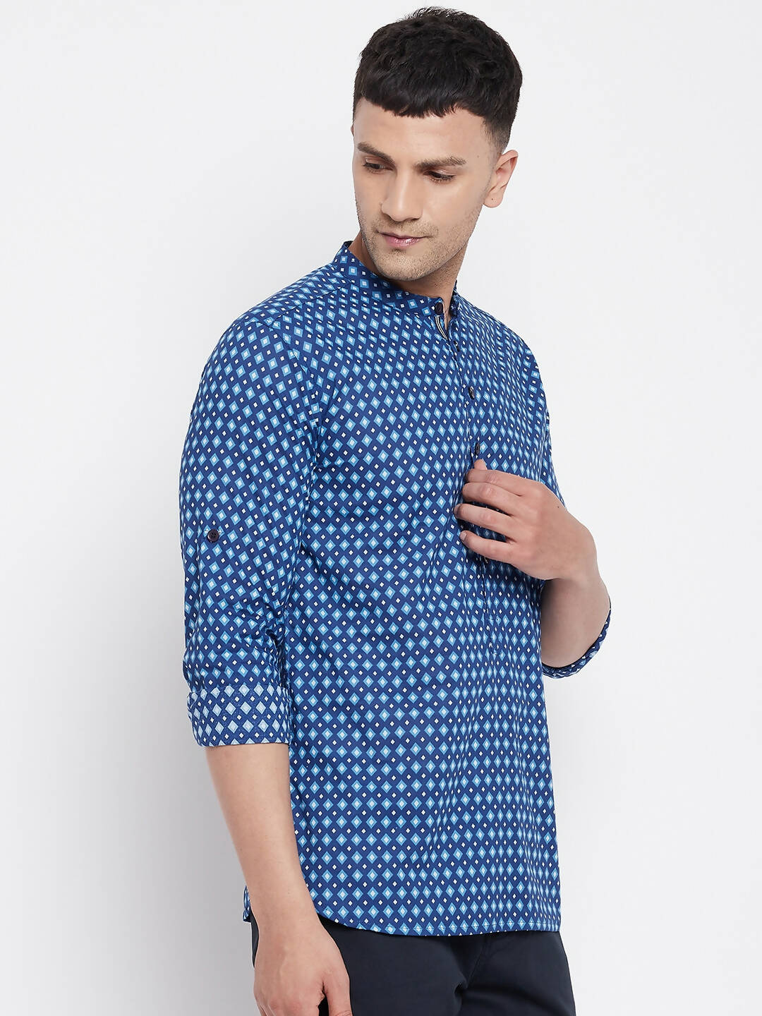 Even Apparels Blue Men's Pure Cotton Kurta With Band Collar | Swadesiicart
