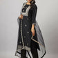 Juniper Women's Black Chinnon Solid Embroidered Kurta Set | Swadesiicart