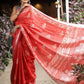 Very Much Indian Organic Linen With Handblock Printing Saree - Red | Swadesiicart