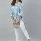Janasya Women's White Cotton Floral Print Tiered Top | Swadesiicart