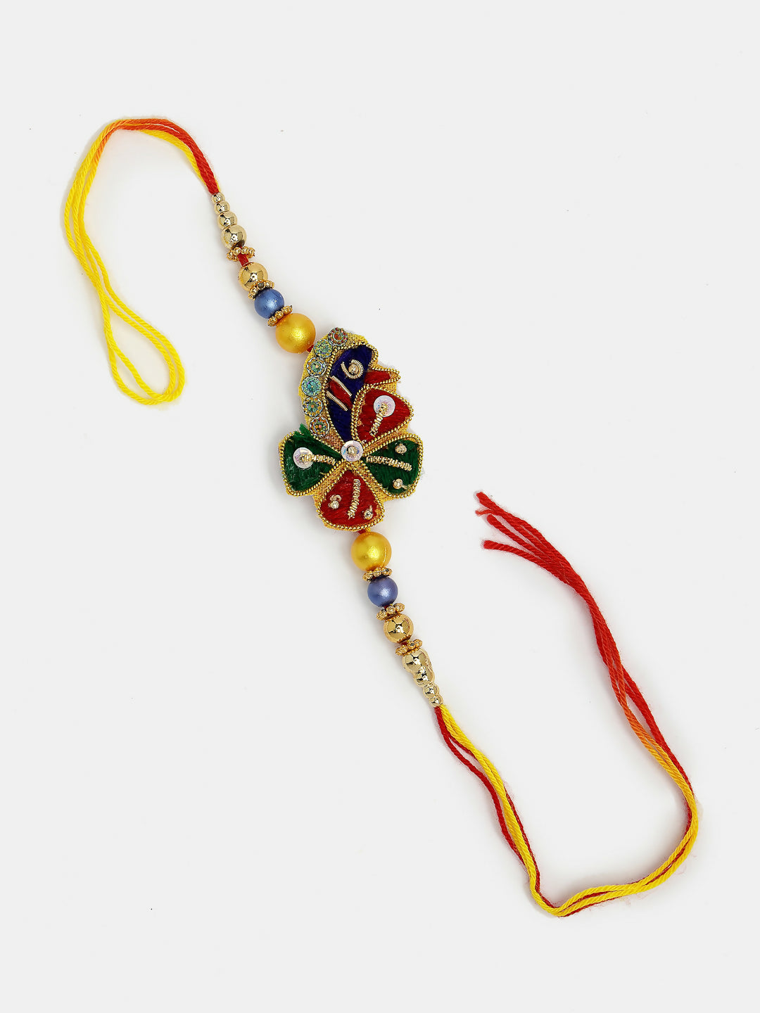 NVR Women & Men Set of 2 Multicolor Thread Work & Beaded Bhaiya Bhabhi Rakhi With Roli Chawal | Swadesiicart