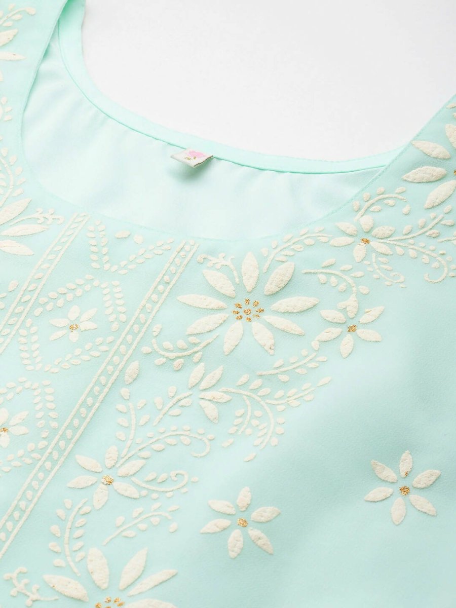 Ahalyaa Women Floral Embroidered Regular Kurta with Palazzos - Blue Color | Swadesiicart