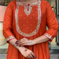 The52 Rust Women's Gorgeous Embroidered Work Chanderi Fabric Flared Kurta Pant and Dupatta Set - Swadesiicart
