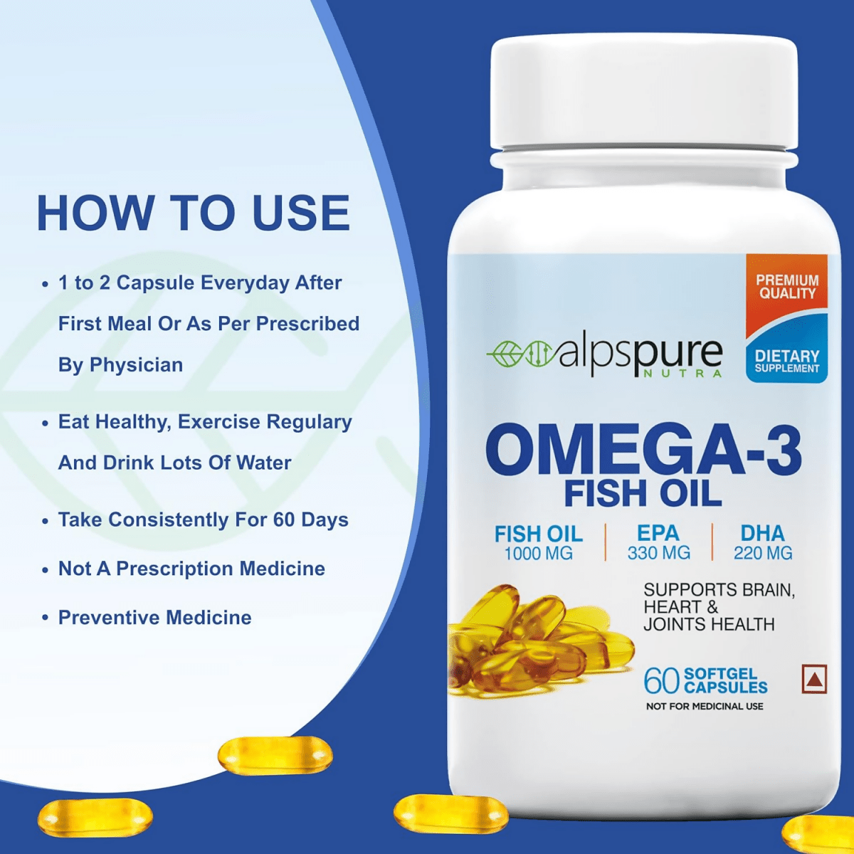 Alpspure Nutra Omega 3 Fish Oil Capsules | Swadesiicart