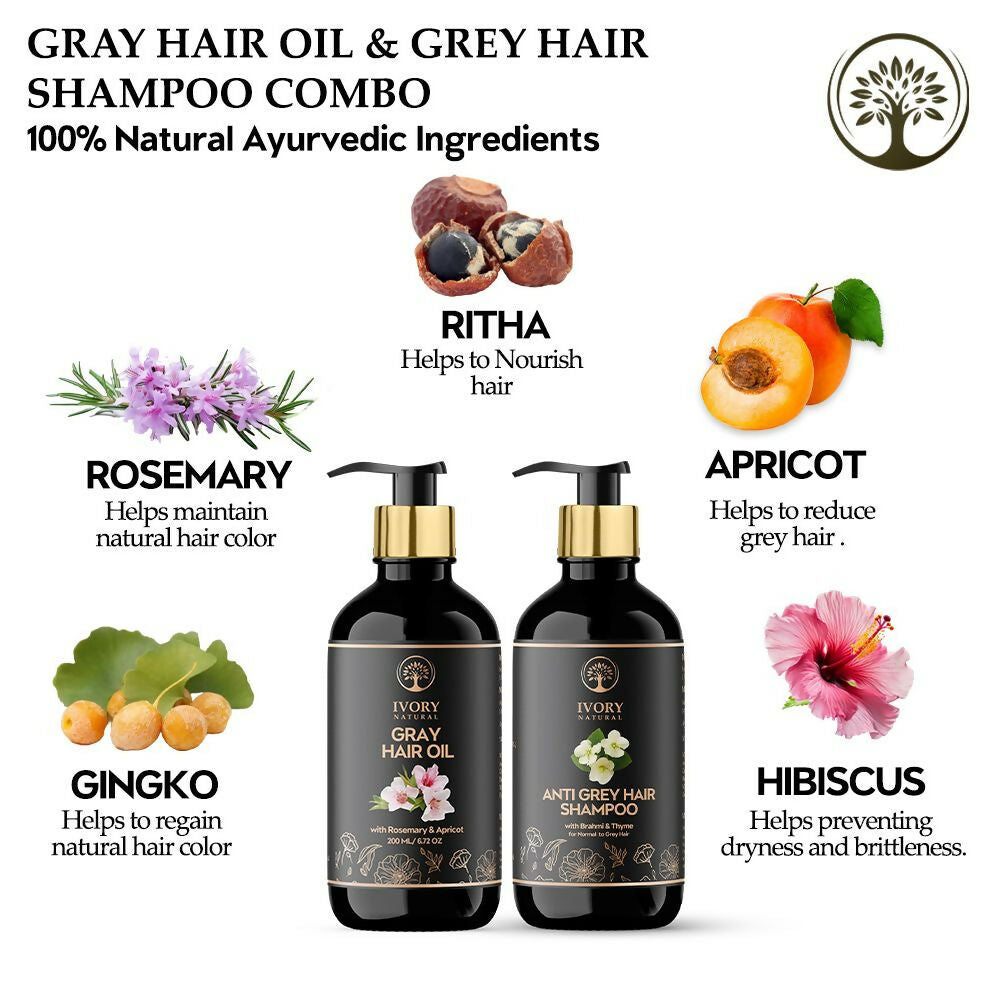 Ivory Natural Grey Combo For Hair - Natural Solution For Greys, Restore Natural Black And Shine Of Hair | Swadesiicart