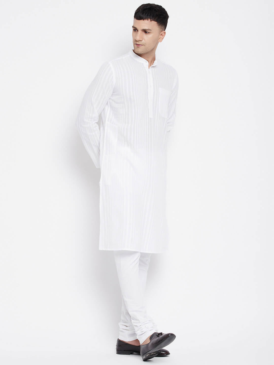 Even Apparels White Pure Cotton Men Kurta With Band Collar | Swadesiicart