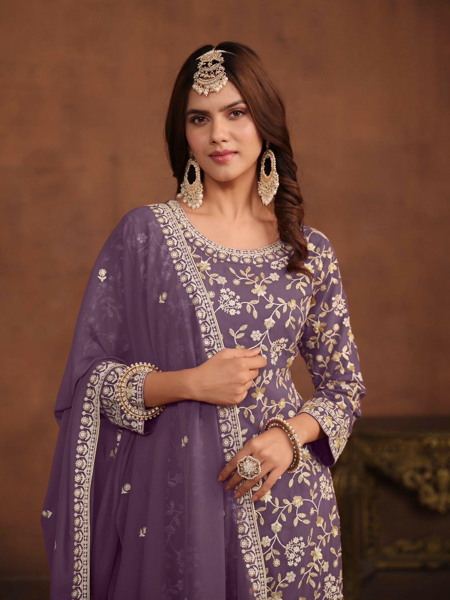 Anaita Lavender Embroidered Faux Georgette Salwar Suit