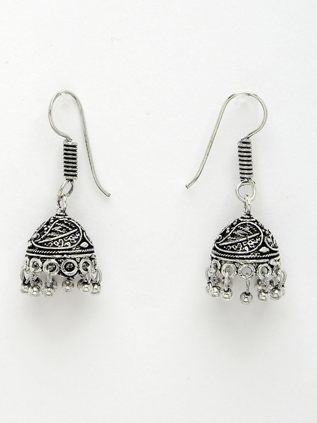 NVR Women's Black Silver-Plated Choke Oxidized Necklace with Jhumka Earrings - Swadesiicart