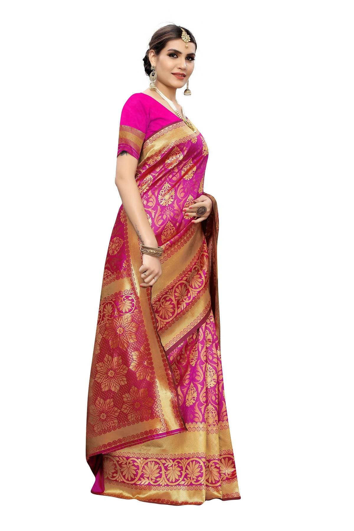 Vamika Banarasi Jaquard Pink Weaving Saree | Swadesiicart