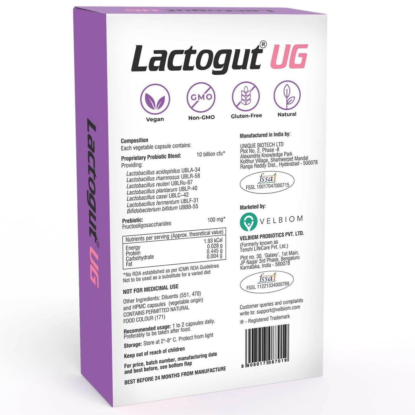 Velbiom Lactogut UG Probiotics Capsules For Women's | Swadesiicart