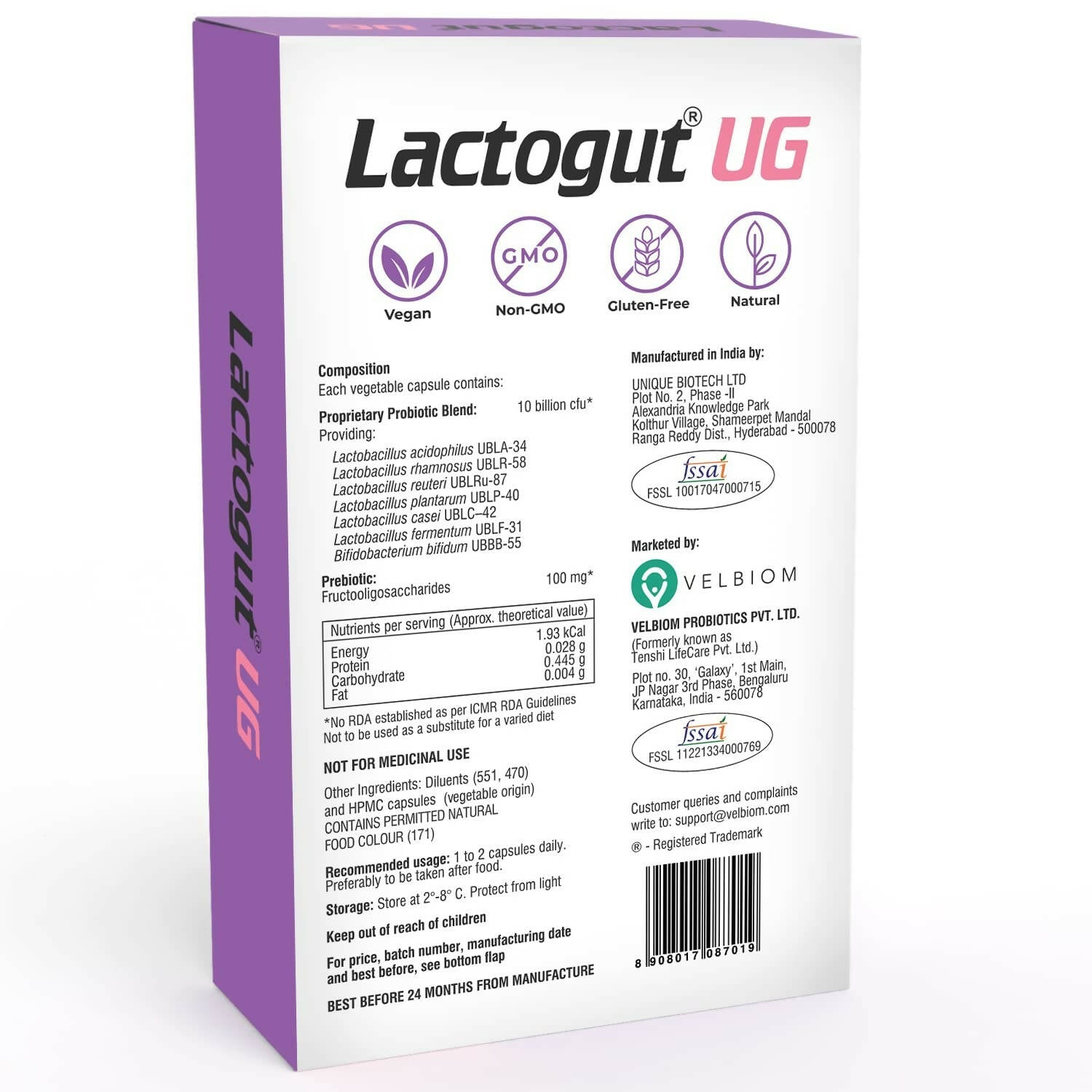 Velbiom Lactogut UG Probiotics Capsules For Women's | Swadesiicart