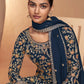 Blue Real Chinnon Embroidered Wedding Festive Palazzo Suit - Emponline | Swadesiicart