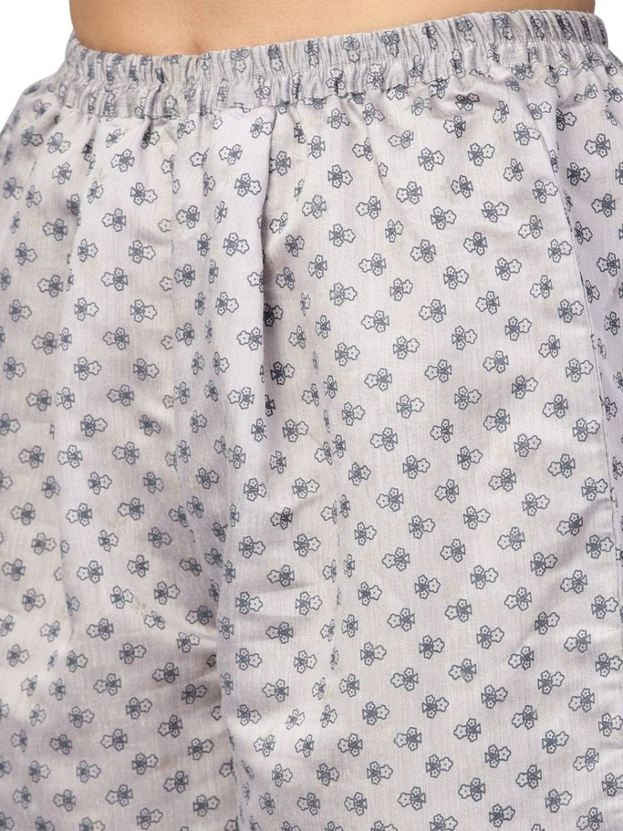 Ahalyaa Women Grey Chanderi Silk Printed Kurta Pant Set | Swadesiicart