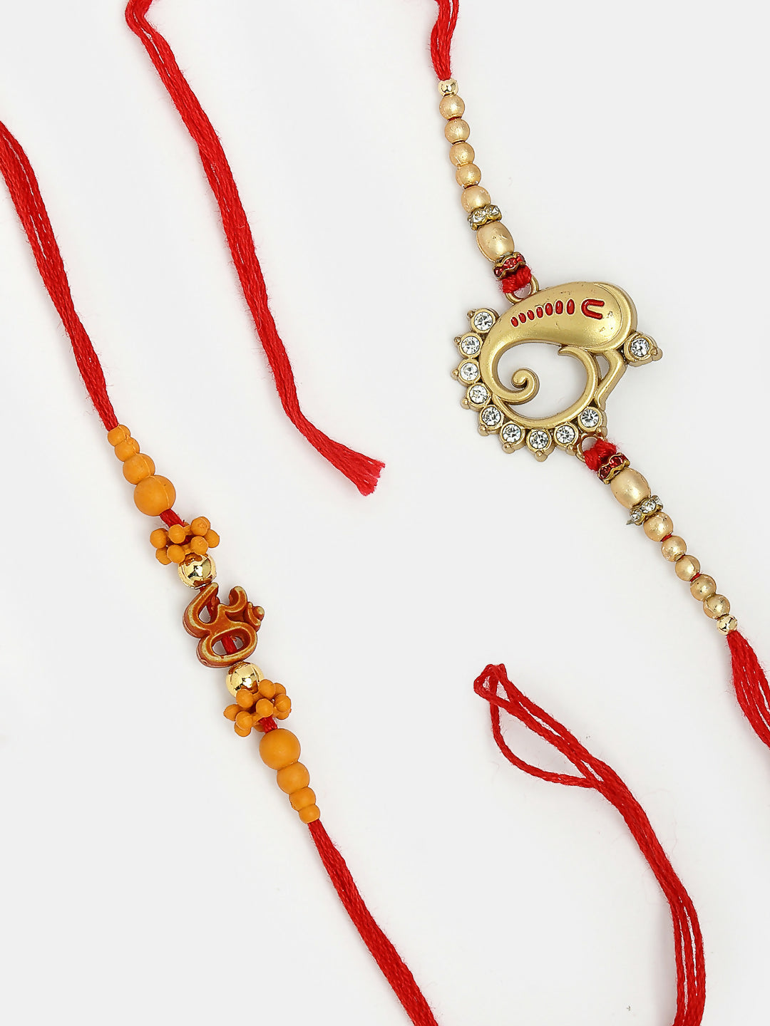 NVR Men Set of 2 Gold-Toned Ganesha Stone-Studded Rakhi With Roli Chawal | Swadesiicart