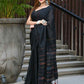 Beatitude Black Khadi Ghicha Stripes Saree