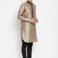 Even Apparels Beige Art Silk Men's Kurta With Contrast Collar And Placket | Swadesiicart