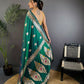 Joban Fashion Banarasi Dusty Teal Woven Soft Silk Saree | Swadesiicart
