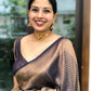 DEIANA'S Beautiful Designer Golden zari Soft Lichi Silk Saree - Navy Blue - Swadesiicart