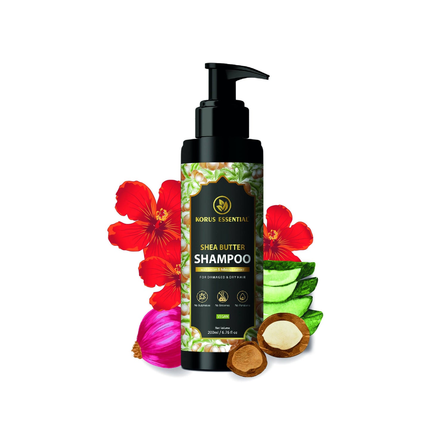 Korus Essential Shea Butter Shampoo With Onion & Hibiscus Extract - Swadesiicart