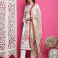 Jyoti Fashion Women's Cream Satin Traditional Digital Print with Crystal work Kurta with Trouser & Dupatta | Swadesiicart