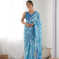 Blue Chinon Designer Digital Printed & Mirror Cut Work Saree - Kriti