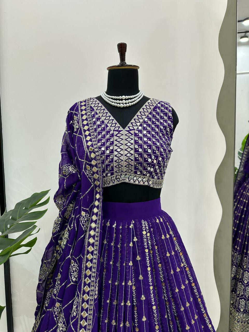 Jyoti Fashion Women's Royal Blue Faux Georgette Sequins with Thread Embroidered Designer Lehenga Choli Set | Swadesiicart