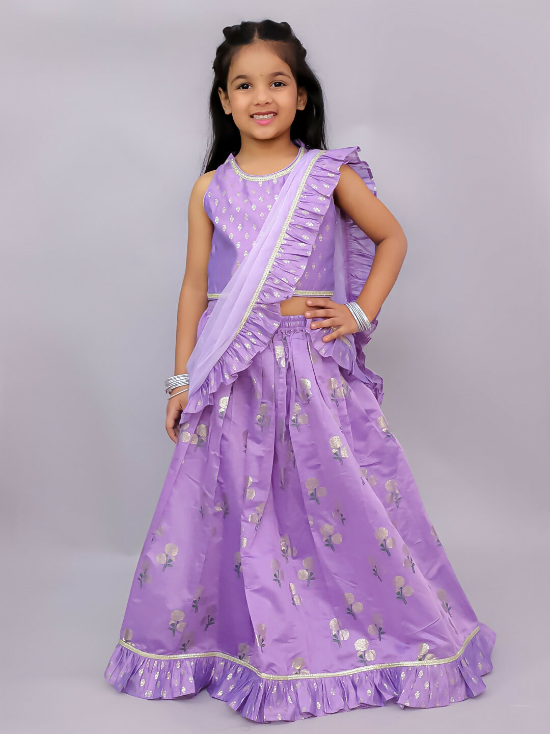 Lil Drama Mishti Purple Lehanga Choli Dupatta Set For Girls | Swadesiicart