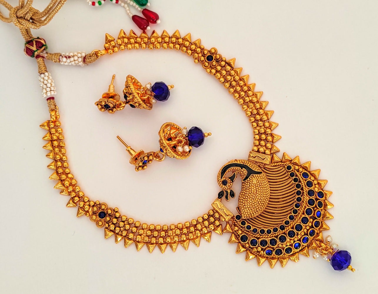 Blue Kemp Peacock Necklace Set - Mokshi Collections