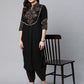 Ahalyaa Women Black Colour Pure Cotton Printed Kurta Pant Set | Swadesiicart