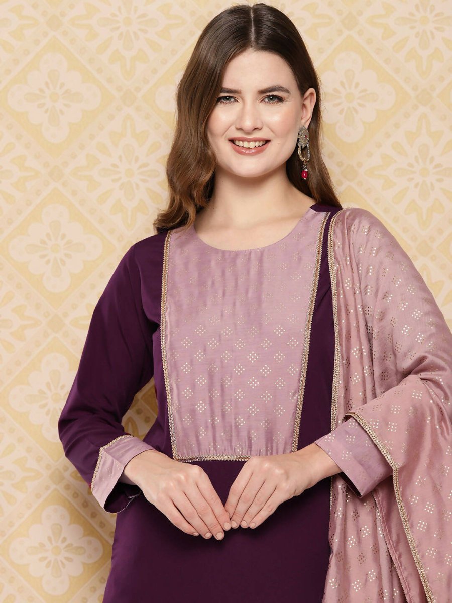 Ahalyaa Women's Traditional wear Kurta Set - Burgundy | Swadesiicart
