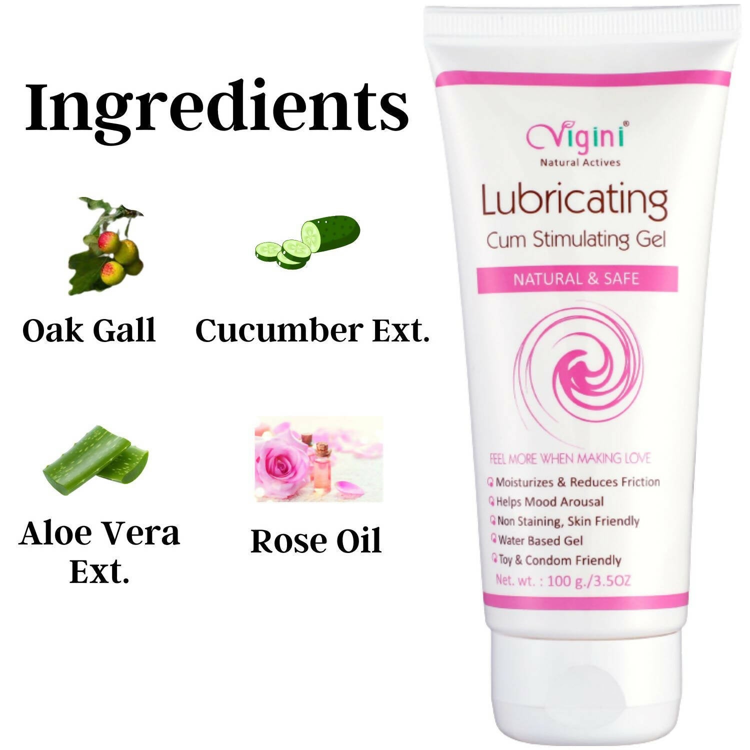 Vigini Natural Actives Vaginal Lubricant, Lubricating Cum Stimulating Lube Gel - Swadesiicart