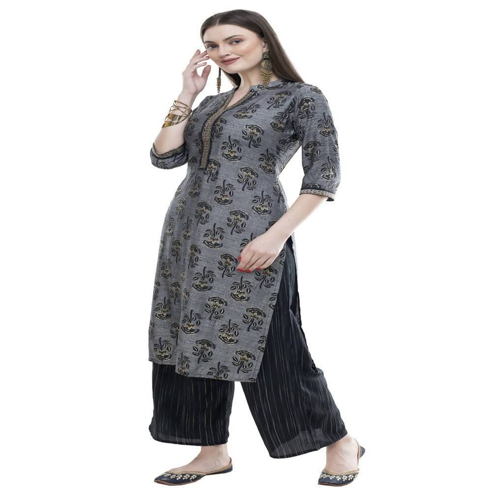 Lagi Women's Black Rayon Straight Printed Kurta & Palazzo (MRP102) | Swadesiicart