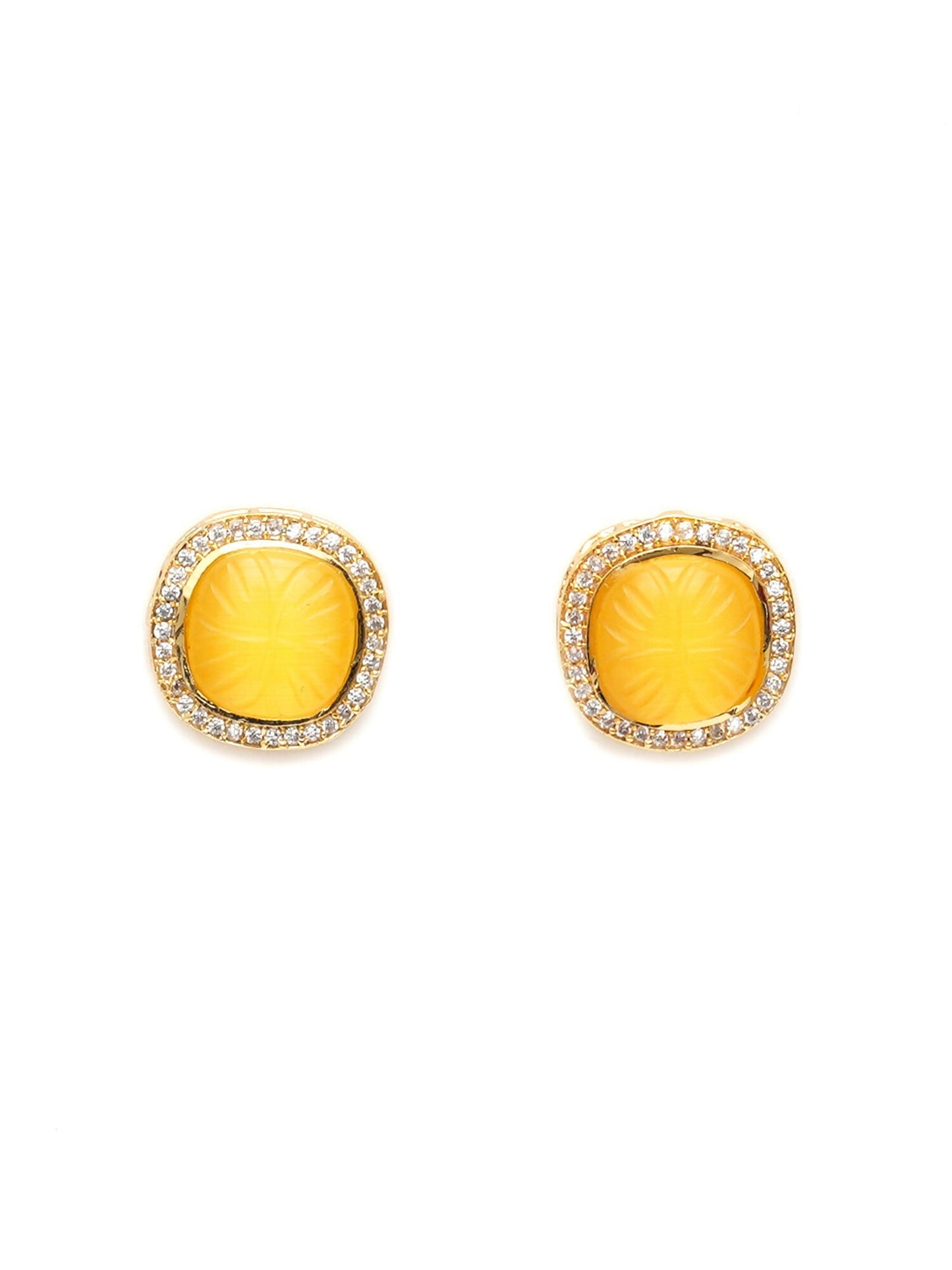 Yellow Stone Kundan Studs (yellow) - Ruby Raang | Swadesiicart