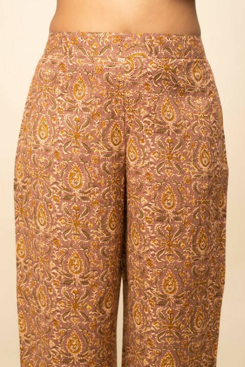 FIORRA Women's Brown Cotton A-Line Kurta Pant With Dupatta - Swadesiicart