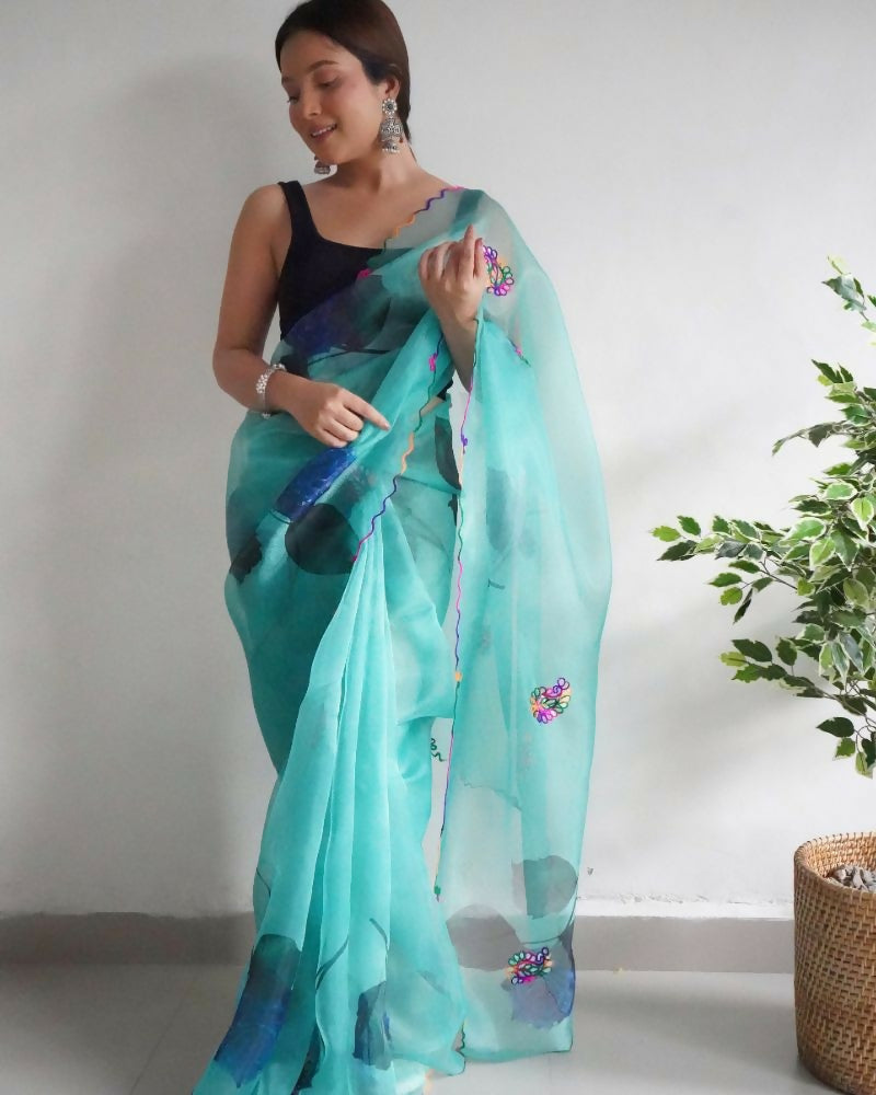 Vamsee Dillagi Sky Organza Saree - Swadesiicart