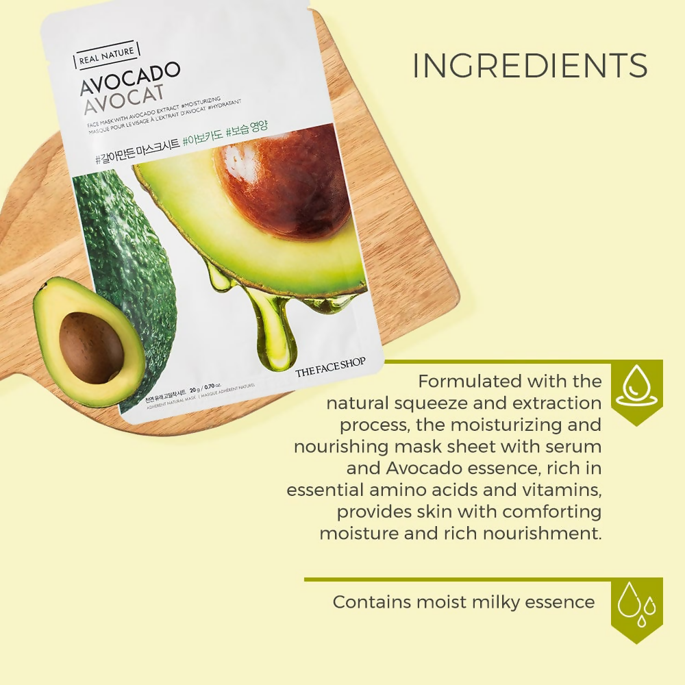 The Face Shop Real Nature Avocado Face Mask - Korean Skincare - Swadesiicart
