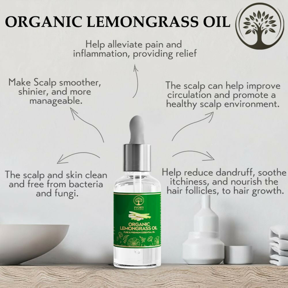 Ivory Natural Organic Lemongrass Oil Pure & Premium Essential Oil For Face, Scalp & Skin | Swadesiicart