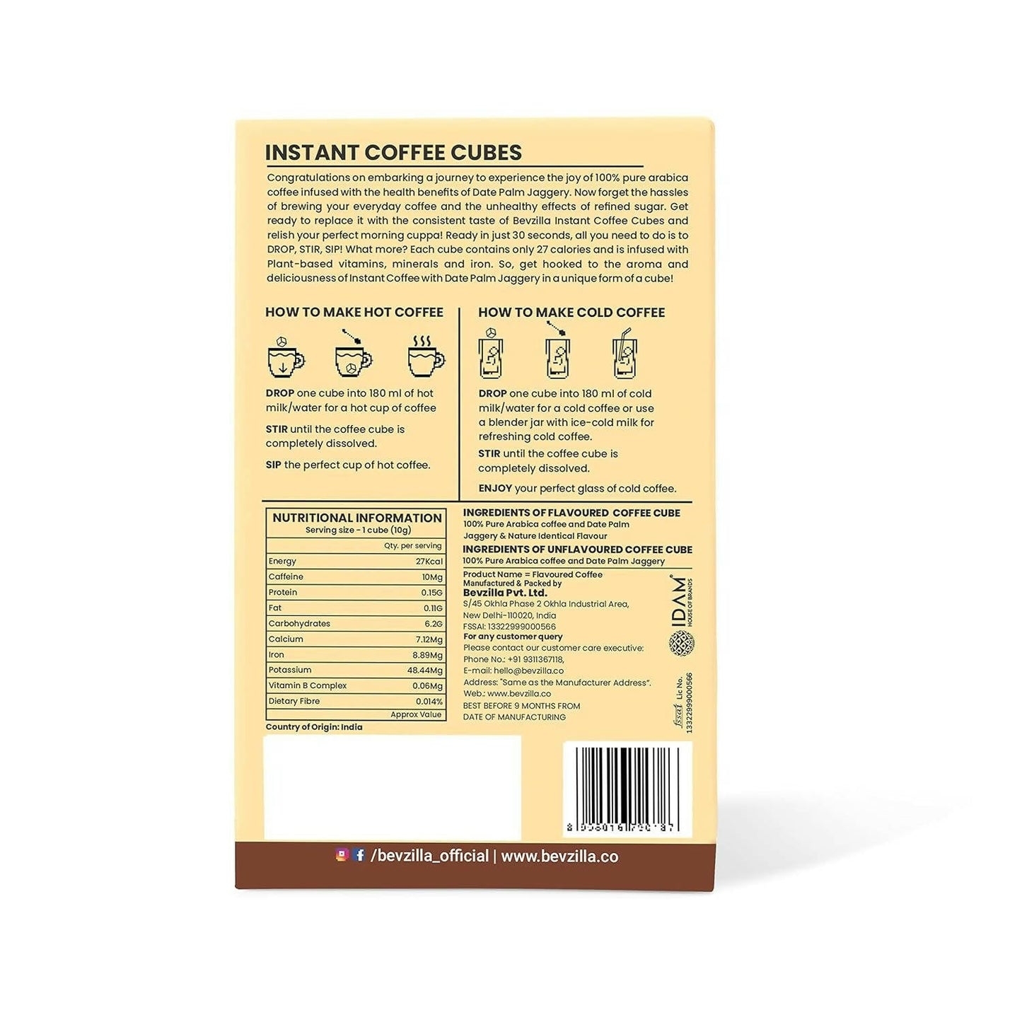 Bevzilla Instant Coffee Cubes Pack with Organic Date Palm Jaggery - Creamy Vanilla | Swadesiicart
