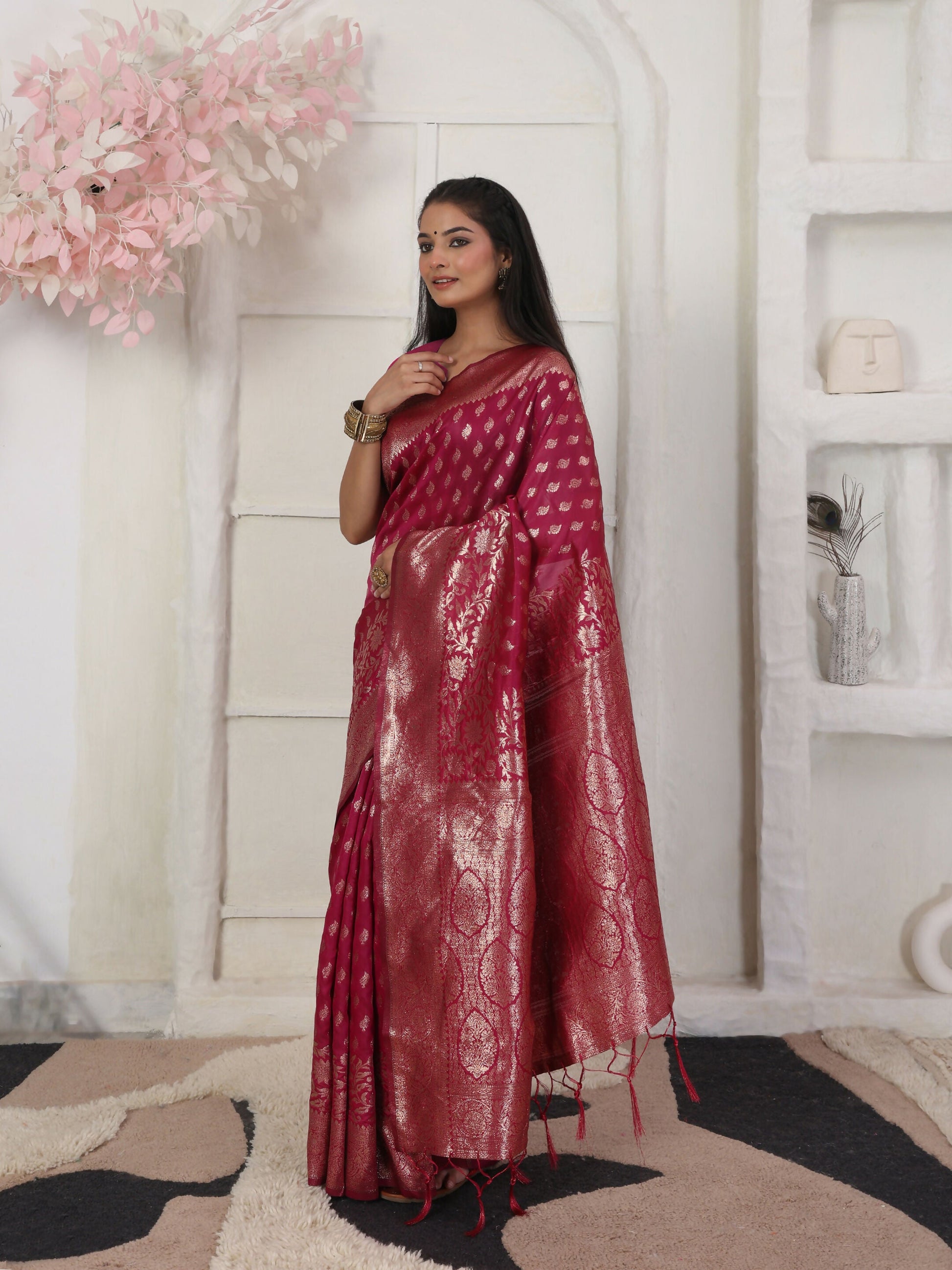 Shree Shyam Fashion Lichi Silk Wine Saree