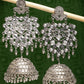 NVR Women's Silver-Plated Oxidised Artificial Stones Dome Shaped Jhumka Earrings | Swadesiicart